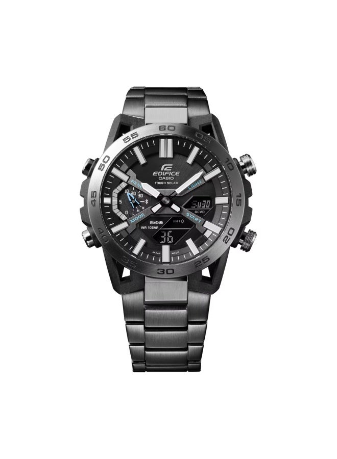 Casio Edifice ECB-2000DC-1ADF Men’s Bluetooth Solar Watch – Black Dial, Grey Ion-Plated Stainless Steel Bracelet, Sapphire Glass, Smartphone Link, Chronograph, 100M Water Resistant - Image 2