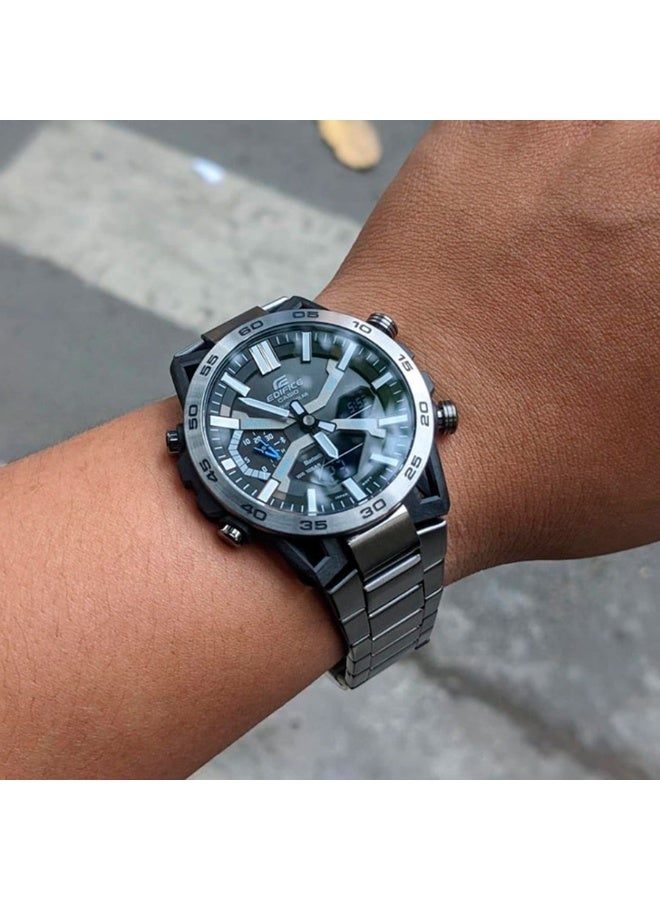 Casio Edifice ECB-2000DC-1ADF Men’s Bluetooth Solar Watch – Black Dial, Grey Ion-Plated Stainless Steel Bracelet, Sapphire Glass, Smartphone Link, Chronograph, 100M Water Resistant - Image 5