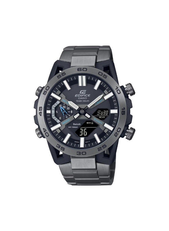 Casio Edifice ECB-2000DC-1ADF Men’s Bluetooth Solar Watch – Black Dial, Grey Ion-Plated Stainless Steel Bracelet, Sapphire Glass, Smartphone Link, Chronograph, 100M Water Resistant - Image 1