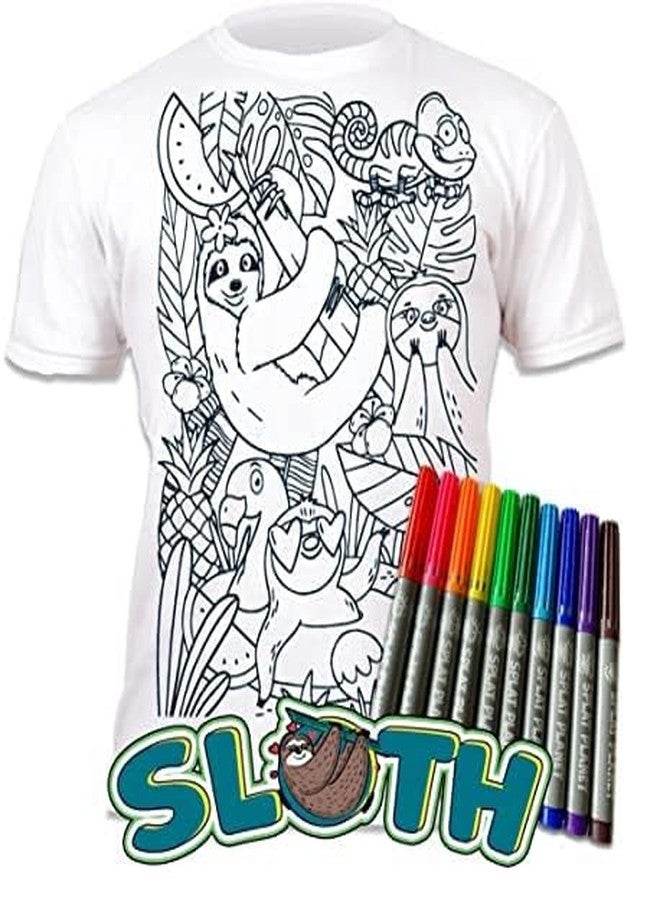 Splat Planet Color-in Sloth Jungle T-Shirt with 10 Non-Toxic Washable Magic Pens - Color in and Wash Out T-Shirt (5-6 Years) White - Image 5