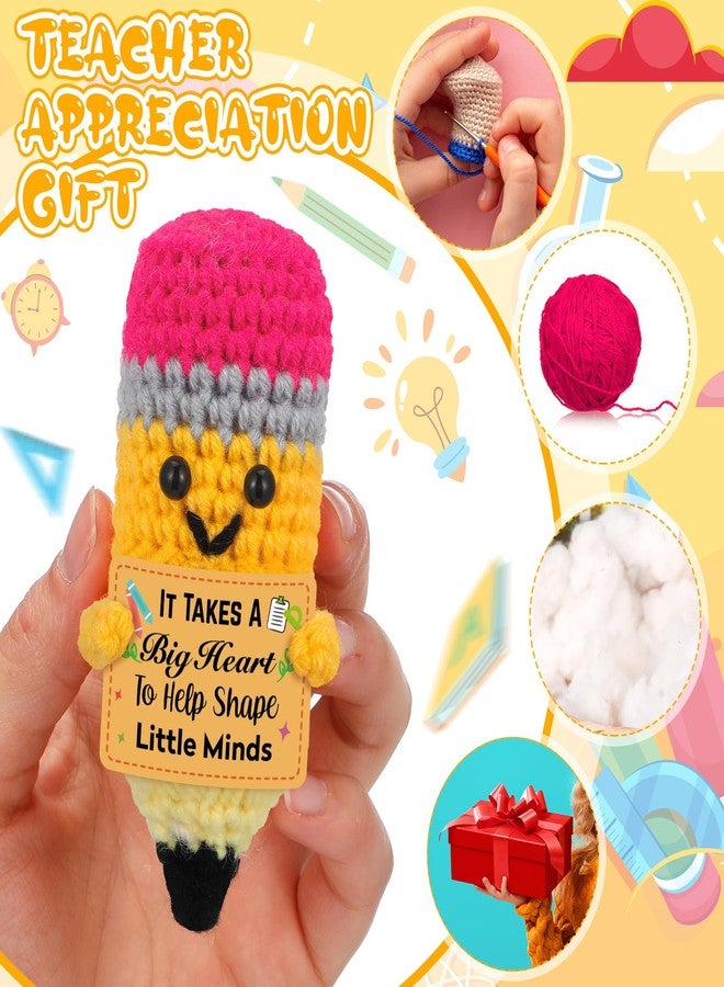 Juinte 6 Sets Christmas Teacher Appreciation Gifts Crochet Pencil Dolls with Thank You Teacher Card and Bracelet Presents for Teacher's Day Positive Graduation End of Year from Students - Image 5