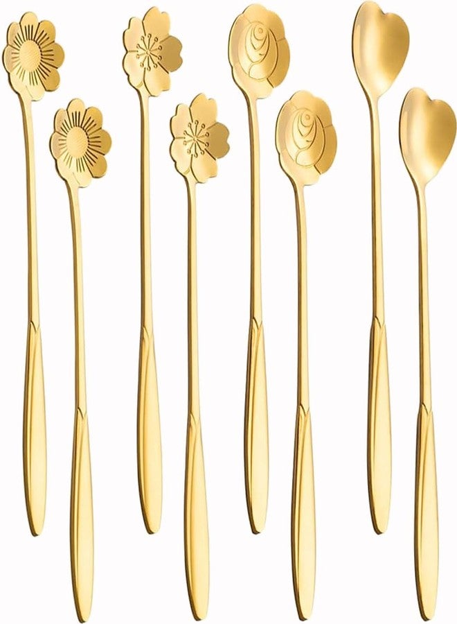 Style Keepers 16 Pieces Stainless Steel Flower Coffee Spoon Dessert Spoon Sugar Spoon Ice Cream Spoon Stirring Spoon Tea Spoon Milkshake Spoon Set for Tableware Kitchen, Cafe or Bar (Gold) (16) - Image 1