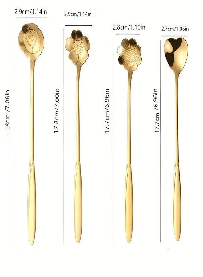 Style Keepers 16 Pieces Stainless Steel Flower Coffee Spoon Dessert Spoon Sugar Spoon Ice Cream Spoon Stirring Spoon Tea Spoon Milkshake Spoon Set for Tableware Kitchen, Cafe or Bar (Gold) (16) - Image 3