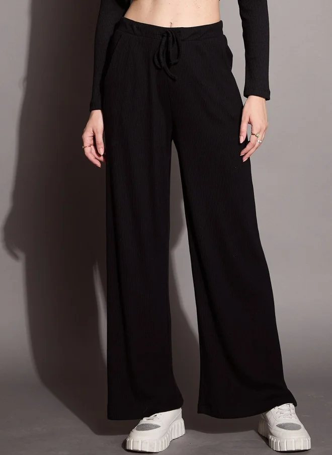 SASSAFRAS Black Relaxed Fit Track Pants for Women