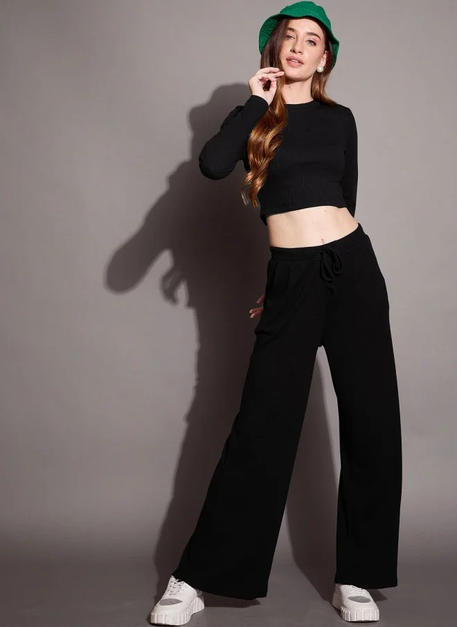 SASSAFRAS Black Relaxed Fit Track Pants for Women