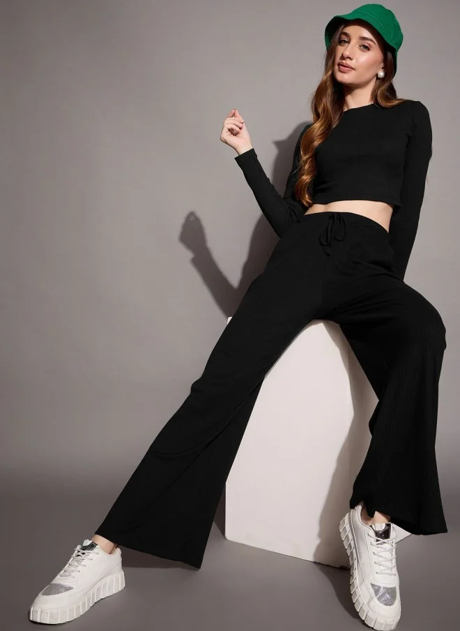 SASSAFRAS Black Relaxed Fit Track Pants for Women