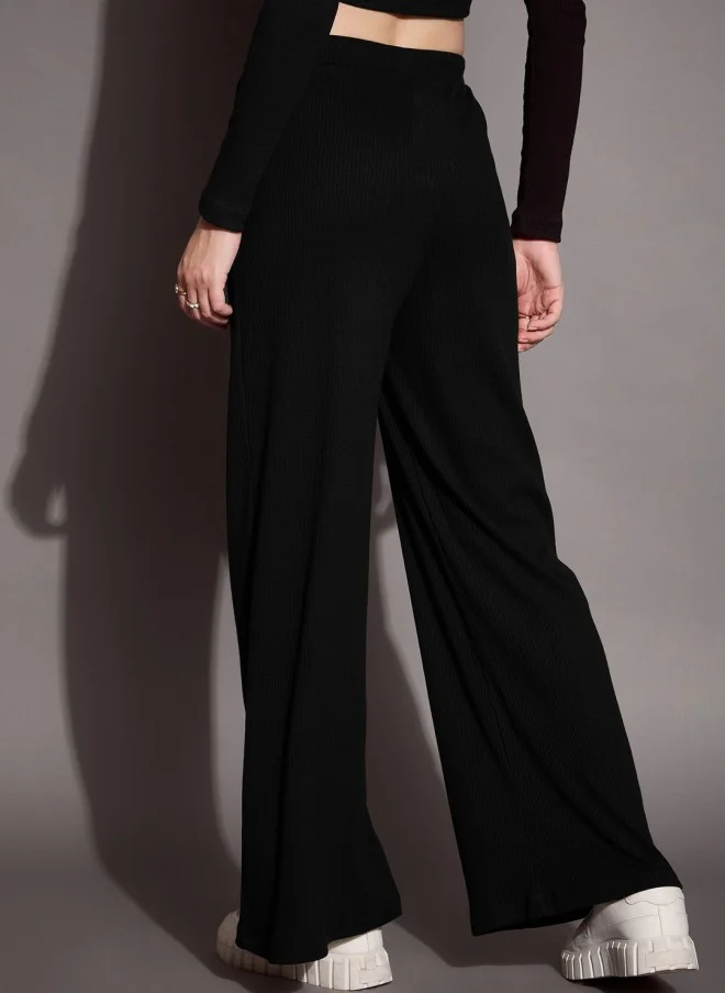 SASSAFRAS Black Relaxed Fit Track Pants for Women