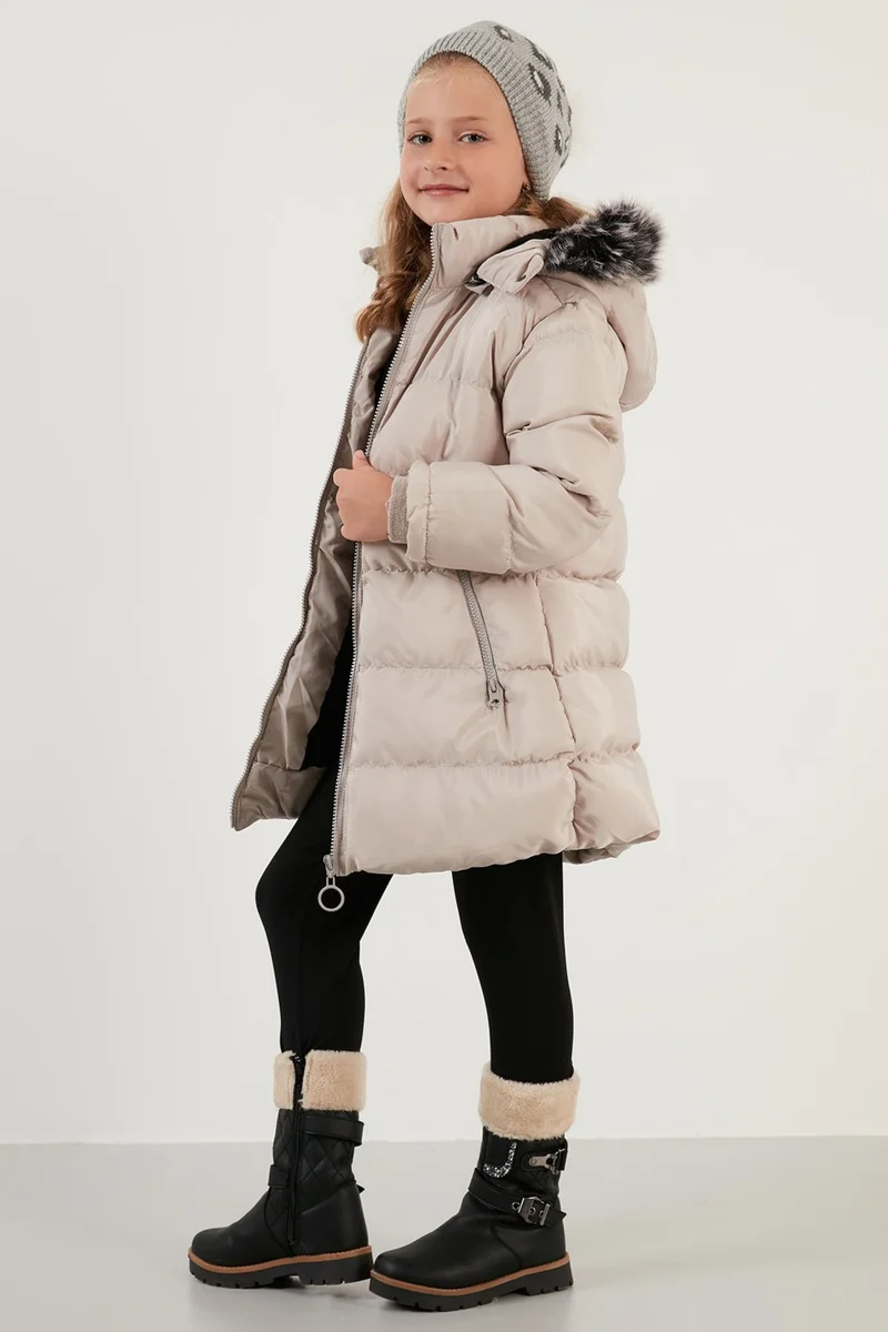 Lela Feather Hooded Puffer Coat with Pockets Girls' Coat 5766038