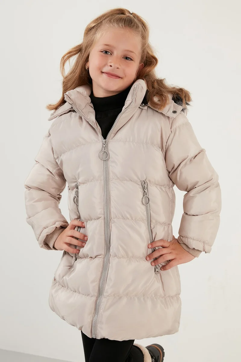 Lela Feather Hooded Puffer Coat with Pockets Girls' Coat 5766038