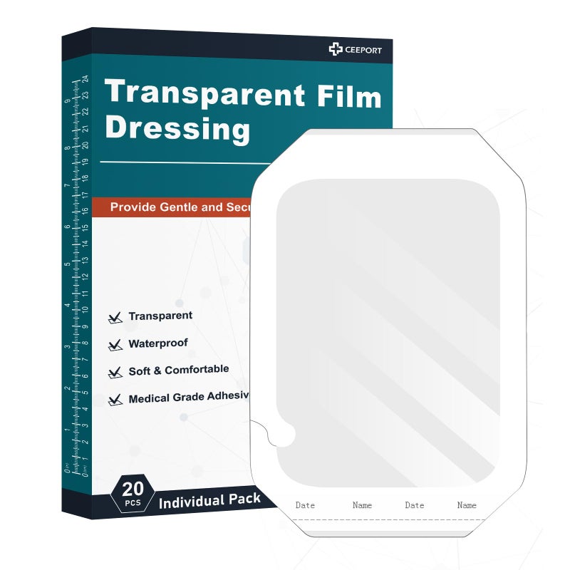 Ceeport Transparent Film Dressing 6'' x 8'', 20 Packs Waterproof Wound Bandage Adhesive Patches, Wound Cover Patches for Post Surgical Shower, IV Shield, Tattoo Aftercare Bandage - Image 1
