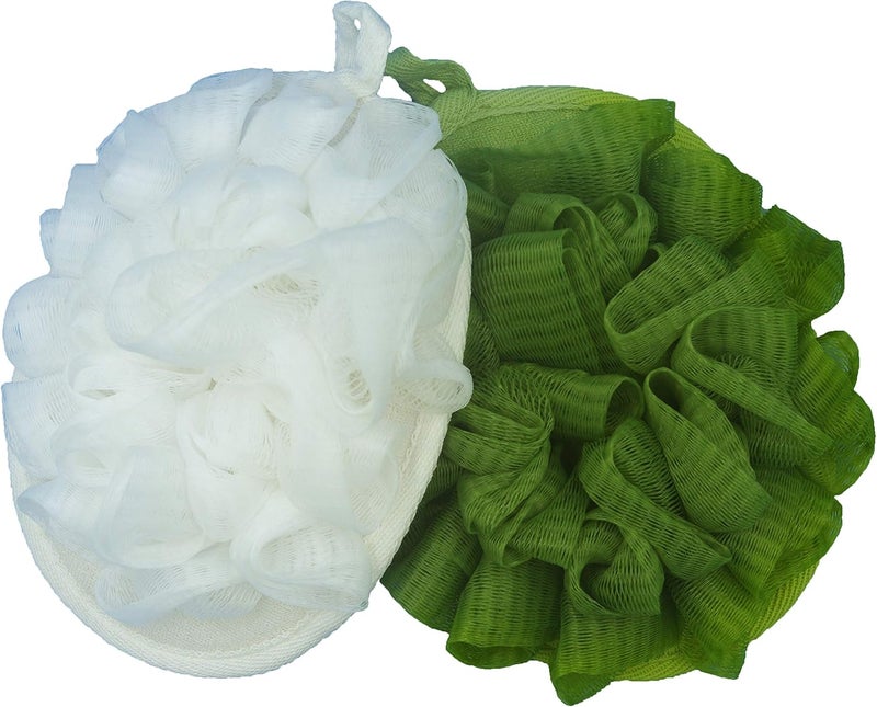 Estfin 2 Pack Exfoliating Bath Shower Spa Pouf Mesh Flower Loofah Sponge Ball Brush Scrub Scrubber Mitt Mitten Glove Cleanse Pad, Remove Body Dead Skin for Men and Women