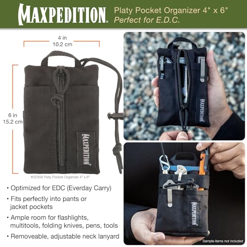 MAXPEDITION Platy Pocket Organizer 4” x 6” (Black) Durable EDC Tool Pouch for Men, Neck Wallet with Paracord Lanyard, Holds Flashlight, Multitool, Pen, Notebook, 0235B - Image 2