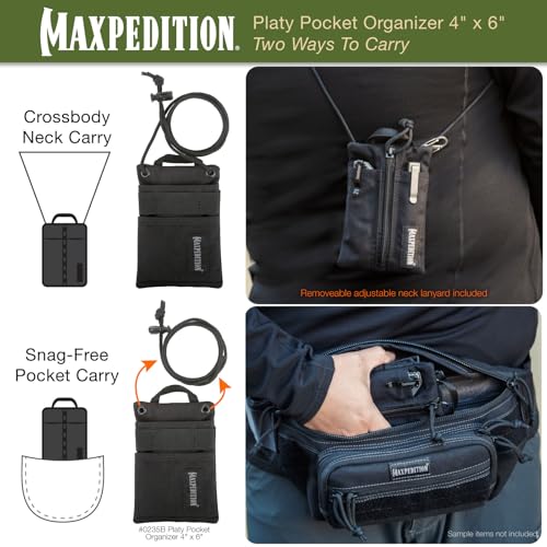 MAXPEDITION Platy Pocket Organizer 4” x 6” (Black) Durable EDC Tool Pouch for Men, Neck Wallet with Paracord Lanyard, Holds Flashlight, Multitool, Pen, Notebook, 0235B - Image 5