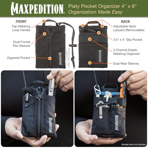MAXPEDITION Platy Pocket Organizer 4” x 6” (Black) Durable EDC Tool Pouch for Men, Neck Wallet with Paracord Lanyard, Holds Flashlight, Multitool, Pen, Notebook, 0235B - Image 4