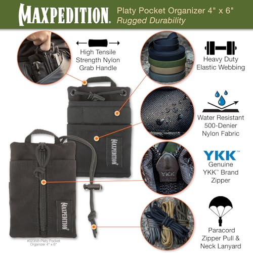 MAXPEDITION Platy Pocket Organizer 4” x 6” (Black) Durable EDC Tool Pouch for Men, Neck Wallet with Paracord Lanyard, Holds Flashlight, Multitool, Pen, Notebook, 0235B - Image 3
