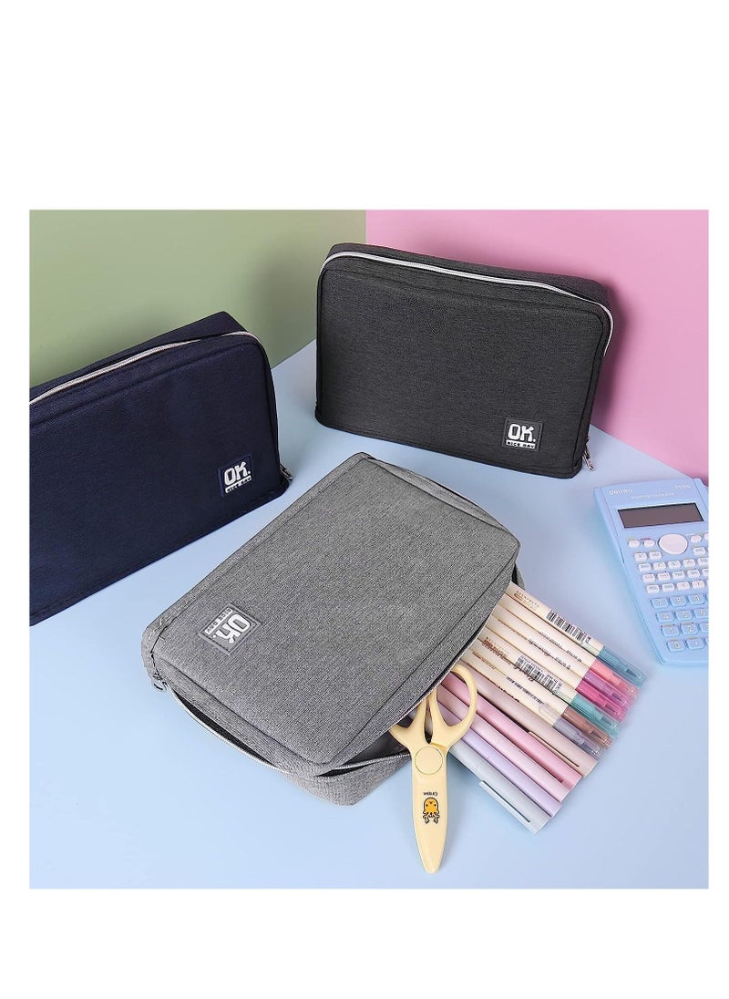 Y&D - Standing Pencil Case, Big Capacity Pouch, Large Stationery Organizer Bag, Canvas Office School Supplies, for Primary, Middle, College Students Girls Boys, Grey - Image 1