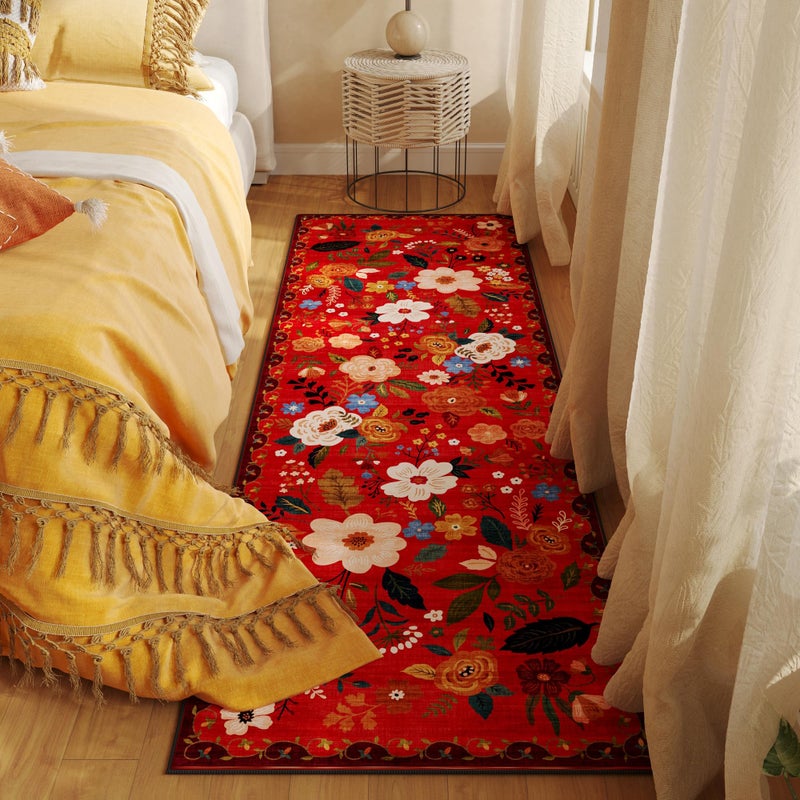 Rugcomf Runner Rug for Hallways Kitchen Rug Non Slip 2'6''x8' Washable Runner Rugs with Rubber Backing Soft Floral Carpet Runner for Hallways, Kitchen, Laundry, Bedroom, Bathroom(Red) - Image 5