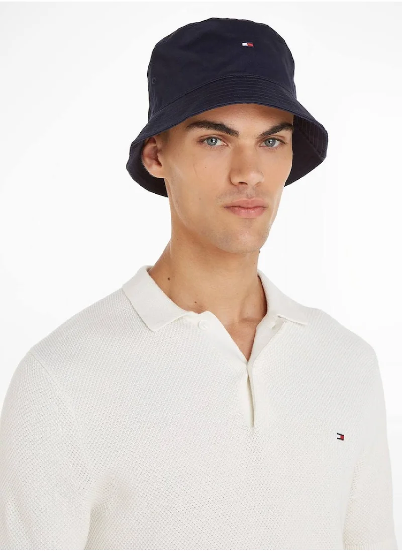 TOMMY HILFIGER Men's Flag Embroidery Cotton Bucket Hat - Cotton, Blue
