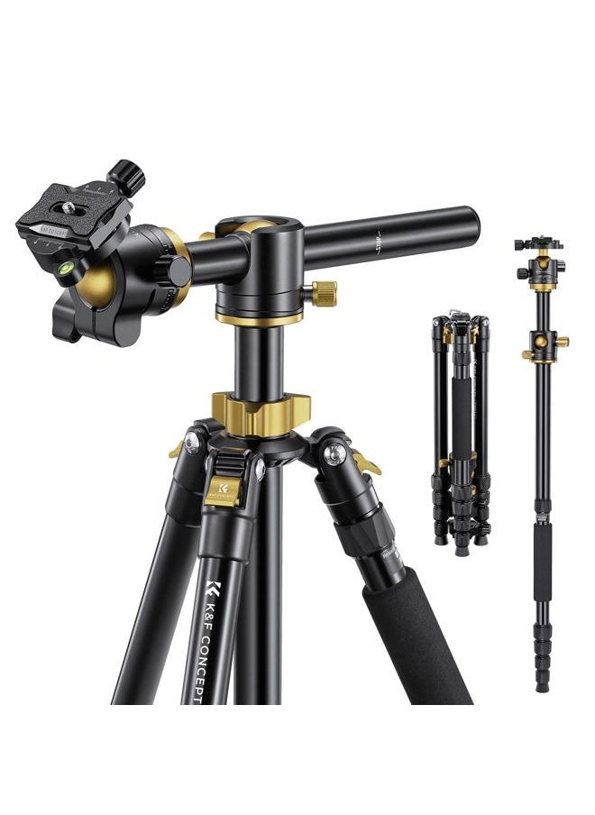 K&F Concept 67 inch Camera Tripod Horizontal Aluminum Tripods Portable Monopod with 32mm Ball Head 12KG Load Capacity Quick Release Plate, for Travel and Work T255A4+BH-32L(Golden)  - Image 1