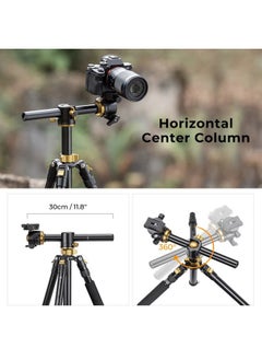 K&F Concept 67 inch Camera Tripod Horizontal Aluminum Tripods Portable Monopod with 32mm Ball Head 12KG Load Capacity Quick Release Plate, for Travel and Work T255A4+BH-32L(Golden)  - Image 3