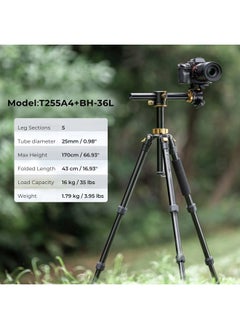 K&F Concept 67 inch Camera Tripod Horizontal Aluminum Tripods Portable Monopod with 32mm Ball Head 12KG Load Capacity Quick Release Plate, for Travel and Work T255A4+BH-32L(Golden)  - Image 2