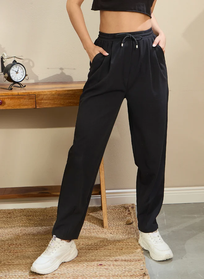 SASSAFRAS Sassafras Women Black Tapered Drawstring Joggers