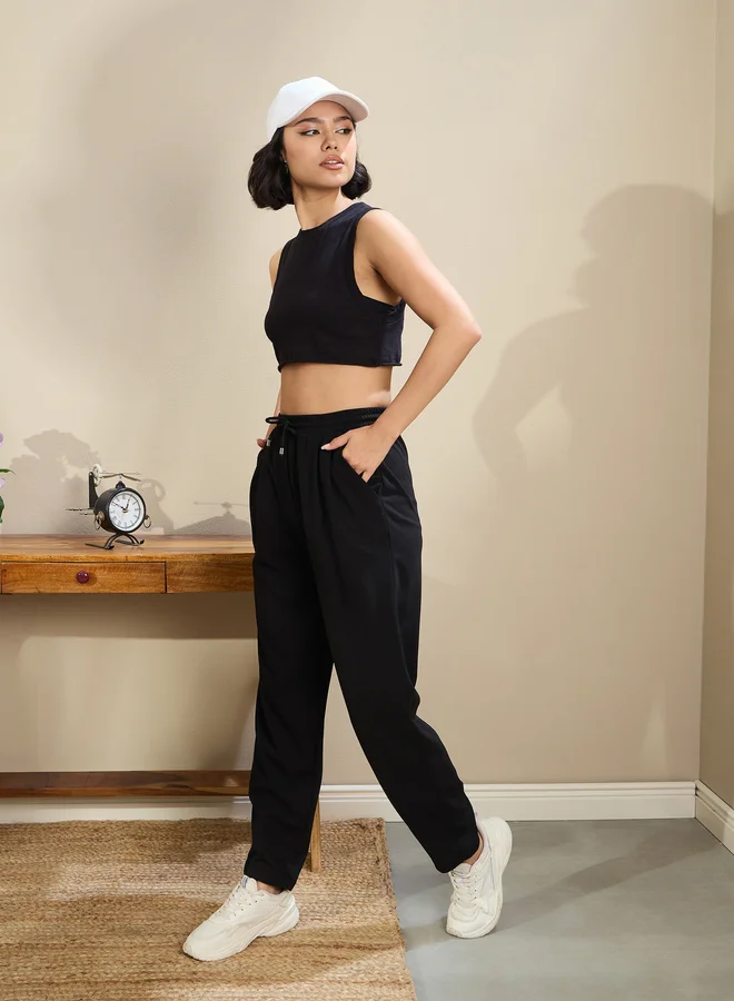 SASSAFRAS Sassafras Women Black Tapered Drawstring Joggers