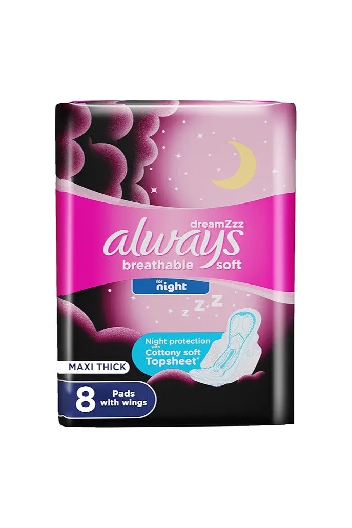 Always Dreamzzz Cotton Soft Maxi Thick, Night sanitary pads with wings, 8 pads