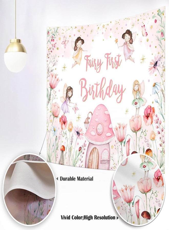 Mocsicka Fairy First Birthday Backdrop for Girl Pink Flowers Our Little Fairy is Turning One Photography Background Spring Magical Princess Fairy Birthday Party Decorations (Pink, 7x5ft(82''x60'')) - Image 2