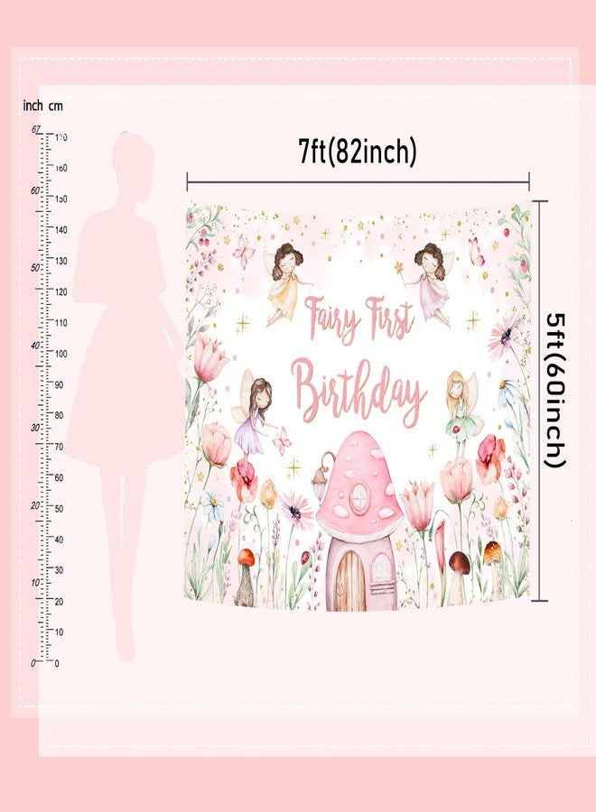 Mocsicka Fairy First Birthday Backdrop for Girl Pink Flowers Our Little Fairy is Turning One Photography Background Spring Magical Princess Fairy Birthday Party Decorations (Pink, 7x5ft(82''x60'')) - Image 3