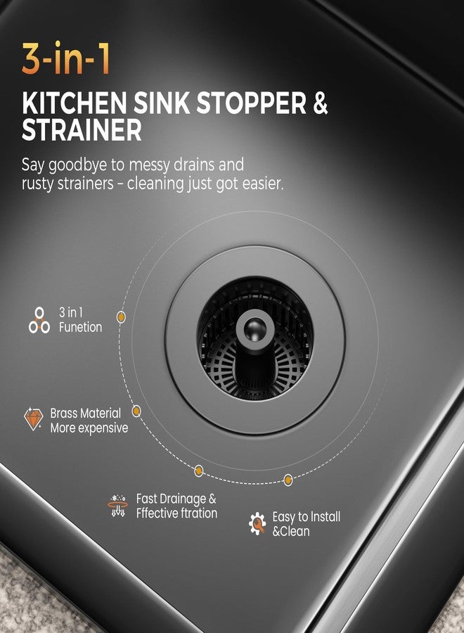 DIKSEFN 3 in 1 Kitchen Sink Strainer, Pop Up Kitchen Sink Stopper and Anti-Clogging Stopper Drainer Set for Standard 3-1/2 Inch, Brass Material Electroplate (Black) - Image 2