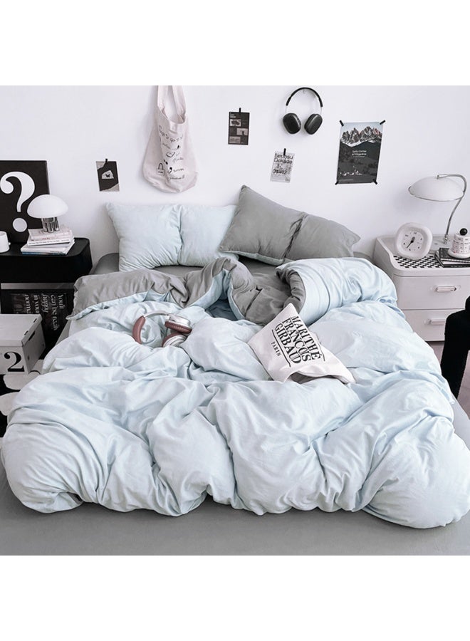 Duvet Cover Set King Size 4 Pcs, Include 1 Quilt Cover 220 x 240cm & 2 Pillow Cases 48 x 74cm & 1 Bedsheet 235 x 250cm, Super microfiber Soft Quality Cotton Blend Bedding Set, NO Comforter - Monet Grey Blue