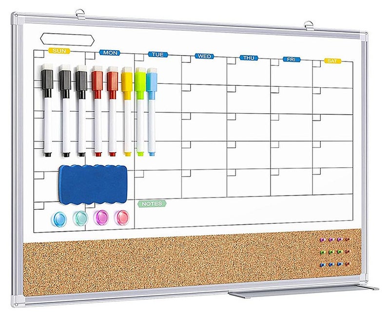 KidLe 2-in-1 Monthly Calendar Whiteboard Dry Erase Cork Board Combo for Wall Monthly Whiteboard - Magnetic Dry Erase Board, Lightweight, Durable, and Perfect for Home, Office, or Classroom Organization - Image 1