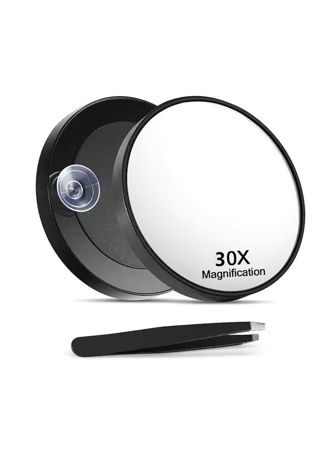 30X Magnifying Mirror with 2 Suction Cups, 3.5 inches Magnified Makeup Mirror and 1 Slant Tweezers - Image 1