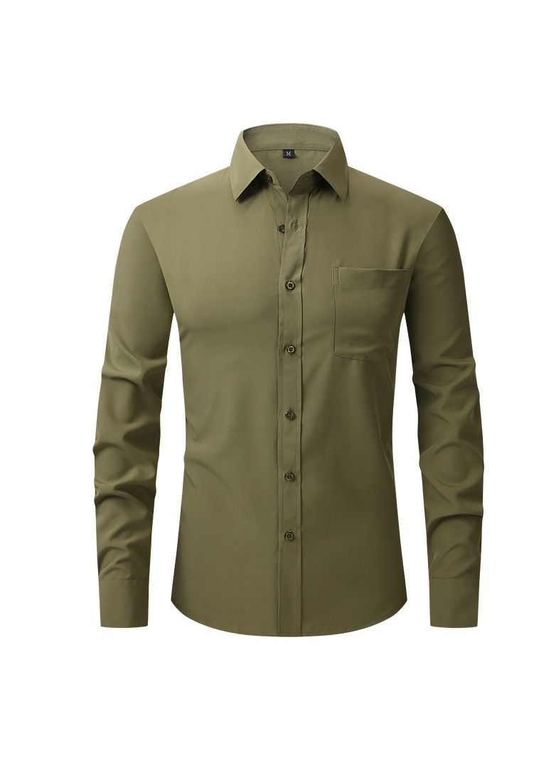 NIBEMINENT Thin Long Sleeved Slim Fitting Solid Color Men's Shirt - Image 1