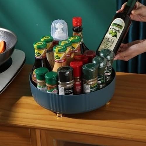 House of Quirk Plastic Non Skid Turntable Lazy Susan Table Mount Cabinet Organizer 2 Tier 360 Degree Rotating Floating Shelves Spice Rack - Image 1