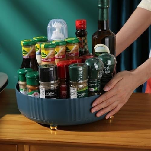 House of Quirk Plastic Non Skid Turntable Lazy Susan Table Mount Cabinet Organizer 2 Tier 360 Degree Rotating Floating Shelves Spice Rack - Image 2