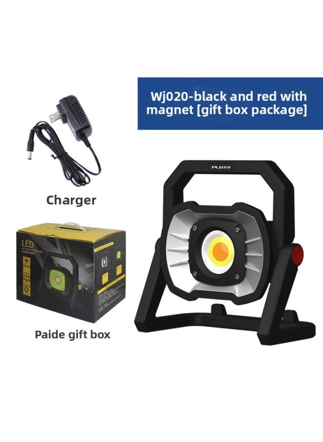 Generic 3000W Super Bright Multifunctional Emergency Portable Work Light Disaster Relief And Rescue Construction Auto Repair Traffic Stadium Lighting-Color:WJ020 Black With Red (with Magnetic Suction Function)  - Image 1