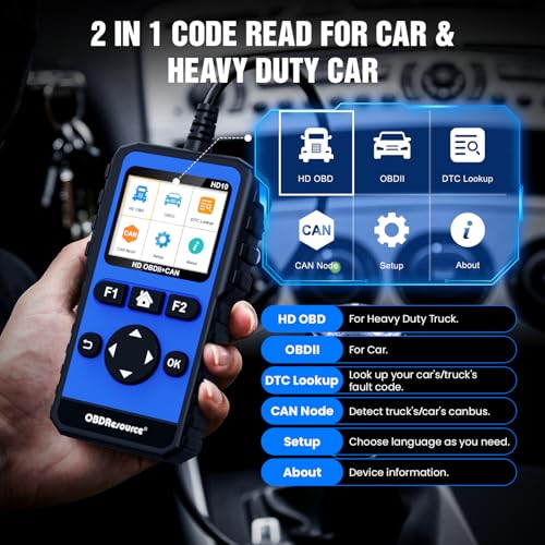 OBDResource Full Systems Heavy Duty Truck Scanner Tool HD OBD/EOBD/OBD2 Automotive Scanner Diagnostic Tool for Truck & Car 2 in 1 Code Reader for Most 12V 24V Diesel Vehicles - Image 2
