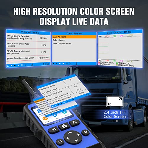 OBDResource Full Systems Heavy Duty Truck Scanner Tool HD OBD/EOBD/OBD2 Automotive Scanner Diagnostic Tool for Truck & Car 2 in 1 Code Reader for Most 12V 24V Diesel Vehicles - Image 5