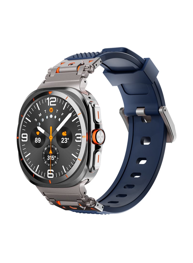 Rugged TPU Sport Band for Samsung Galaxy Watch Ultra 47mm LTE, Men and Women Durable Metal Connector Replacement Watch Strap for Samsung Watch Ultra, Titanium-Blue - Image 2