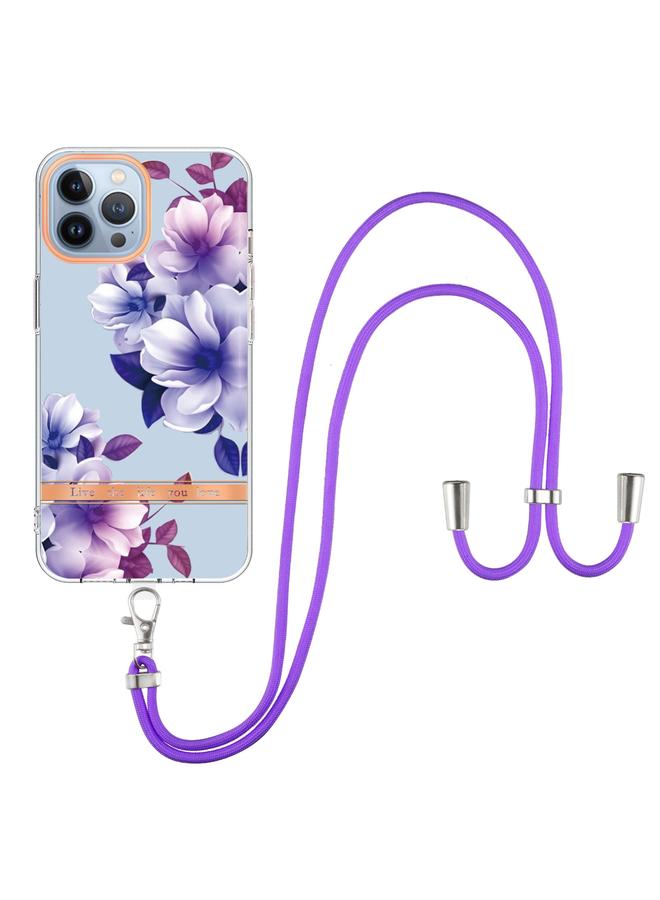 Zaboon Case For iPhone 13 Pro Flowers Series TPU Phone Case with Lanyard - Image 2