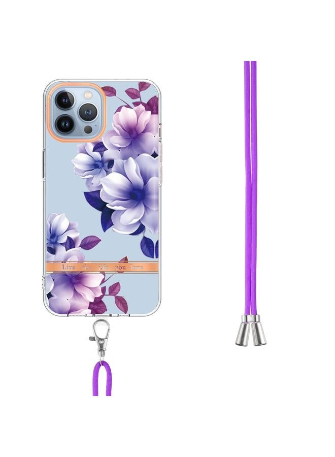 Zaboon Case For iPhone 13 Pro Flowers Series TPU Phone Case with Lanyard - Image 3