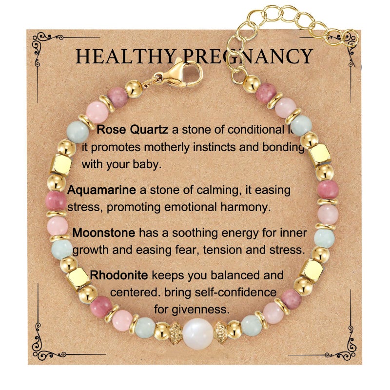 AULSIEY New Mom To Be Gift, First Time Mom Essentials Gifts, Pregnancy Gifts for Expecting Mommy, Healthy Pregnancy Must Haves Bracelet Announcement Gift, Mother Mama Bracelets Jewelry -4mm - Image 1