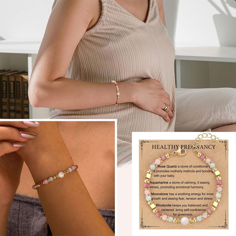 AULSIEY New Mom To Be Gift, First Time Mom Essentials Gifts, Pregnancy Gifts for Expecting Mommy, Healthy Pregnancy Must Haves Bracelet Announcement Gift, Mother Mama Bracelets Jewelry -4mm - Image 3