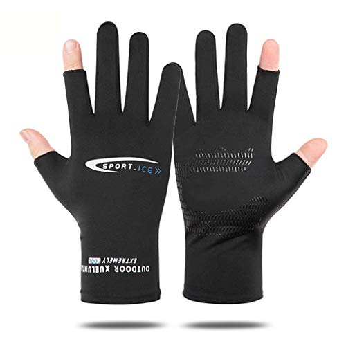 Holiberty Lightweight Silk Summer Gloves Non-Slip Outdoor Sports Driving Cycling Gloves Winter Warm Running Glove Liner Sun UV Protection Fishing Gloves for Women Men (Black, 2/5 Fingerless) - Image 1