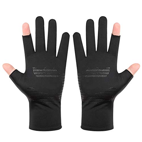 Holiberty Lightweight Silk Summer Gloves Non-Slip Outdoor Sports Driving Cycling Gloves Winter Warm Running Glove Liner Sun UV Protection Fishing Gloves for Women Men (Black, 2/5 Fingerless) - Image 2