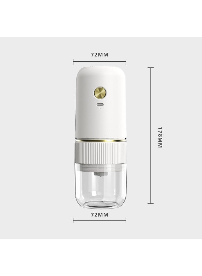 Rechargeable Electric Coffee Grinder with Adjustable Grind Settings, Portable USB-C Coffee Bean Grinder with Transparent Chamber for Home Office Travel (White) - Image 2
