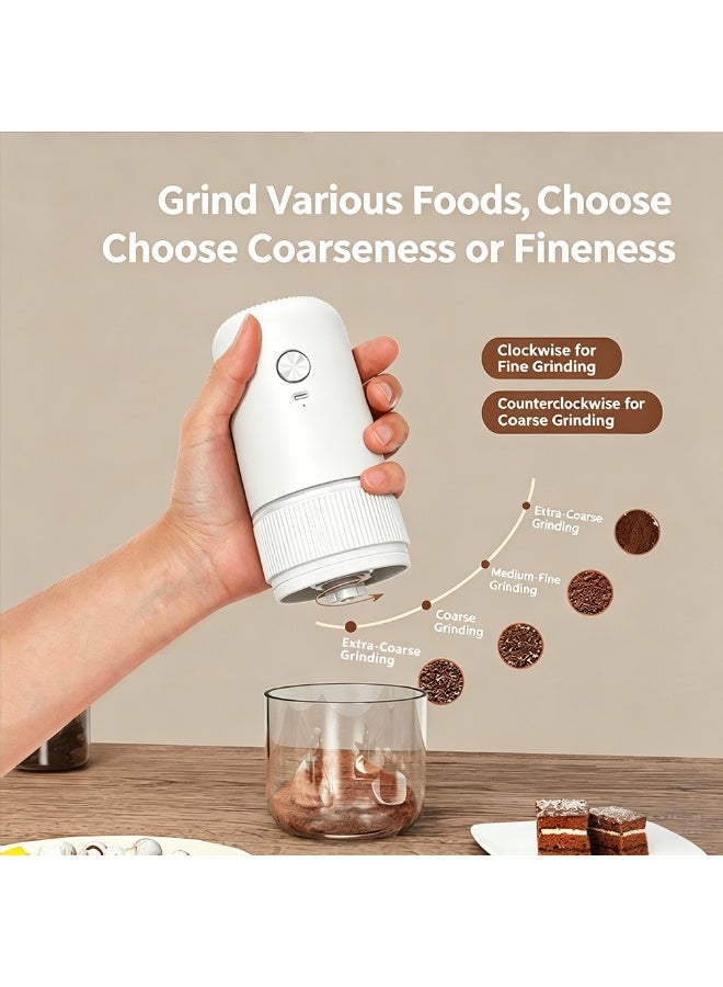 Rechargeable Electric Coffee Grinder with Adjustable Grind Settings, Portable USB-C Coffee Bean Grinder with Transparent Chamber for Home Office Travel (White) - Image 4