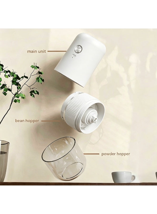 Rechargeable Electric Coffee Grinder with Adjustable Grind Settings, Portable USB-C Coffee Bean Grinder with Transparent Chamber for Home Office Travel (White) - Image 3